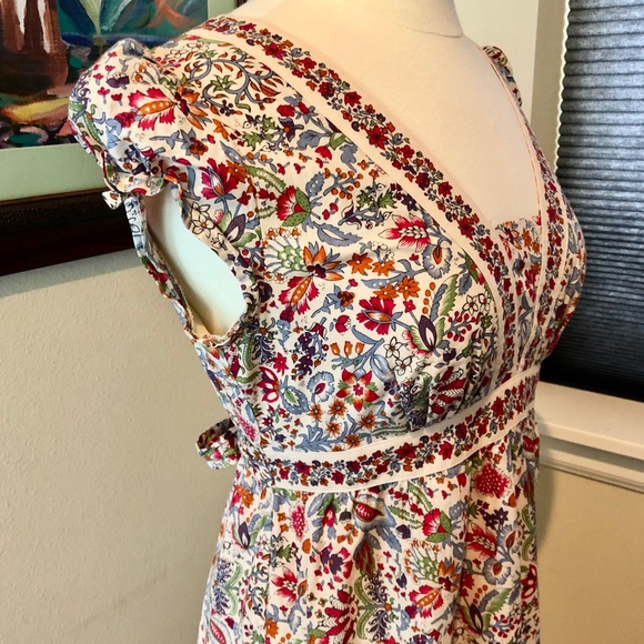 Empire Waist Jane Austen Regency Style Cotton Print Sundance Midi Dress Sz 6 - Picture 3 of 12